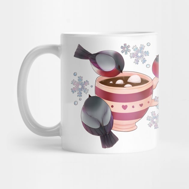 Winter hot chocolate and bullfinch by Itsacuteart